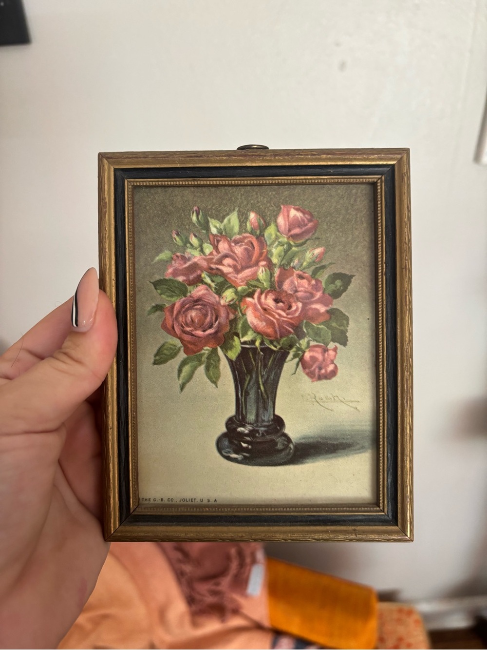 Vintage Floral Pink Rose Bouquet Framed Art Accent